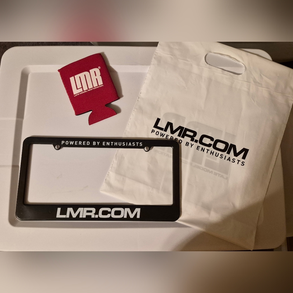 LMR Black License Plate Frame and Red Can Cooler